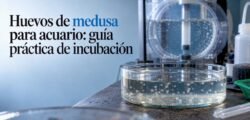 Huevos de medusa en un recipiente de incubación