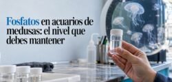 Muestra de agua al lado de un acuario de medusas