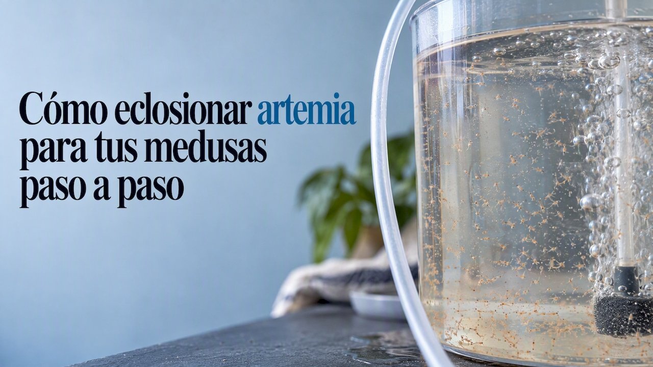 Nauplios de artemia en un recipiente para eclosión