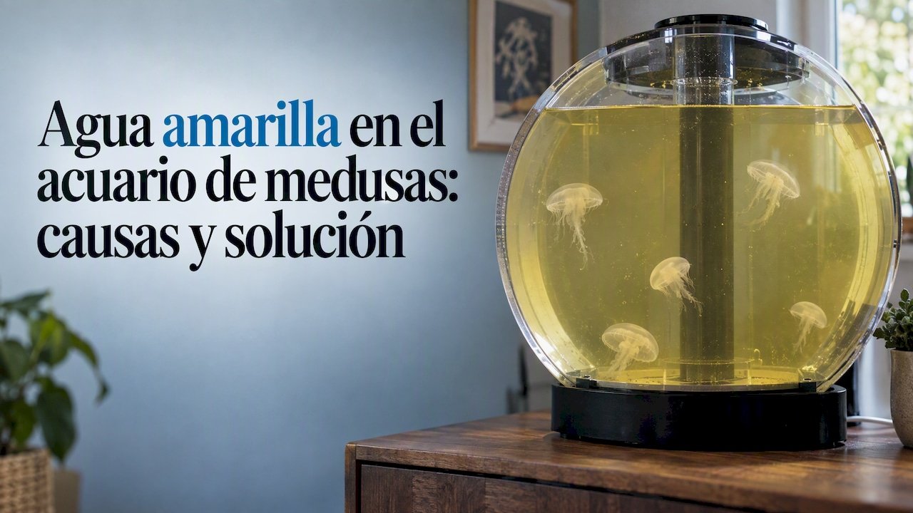 Agua amarillenta en un acuario de medusas