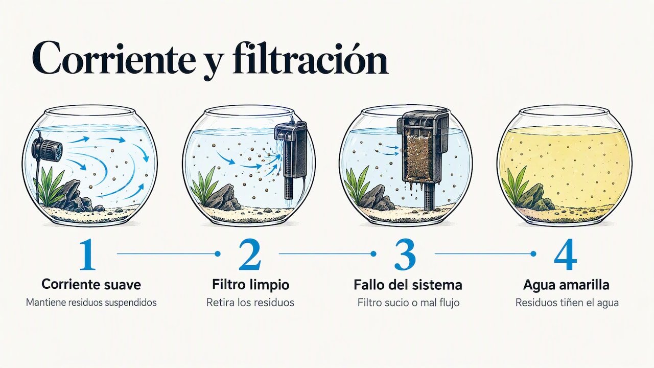 Agua amarilla en el acuario de medusas: causas y solución 1 Corriente circular, residuos y filtro en un acuario kreisel