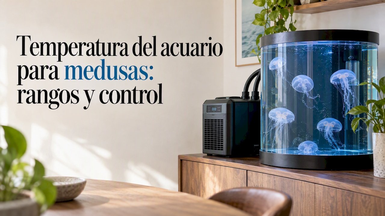 Acuario de medusas al lado de un enfriador